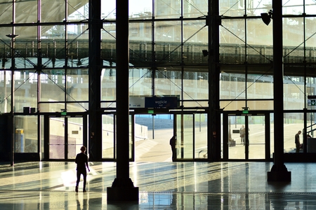 Lodz, Poland. 7 April 2018. Railway station interior. Lodz Fabryczna railway station,