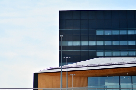 Modern office building wall made of steel and glass