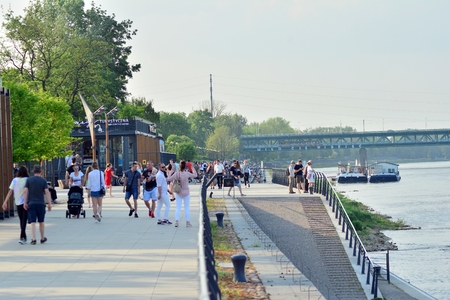 Warsaw, Poland. 30 April 2018. Vistulan Boulevards on the western side of the Vistula River in...