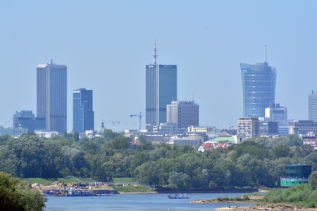 Warsaw, Poland. 9 May 2018. Aerial view downtown business skyscrapers. Warsaw city center.のeditorial素材