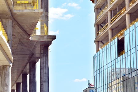 Warsaw, Poland. 3 July 2018. Construction of the Mint Legacy Tower office building.のeditorial素材