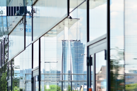 Modern office building wall made of steel and glass