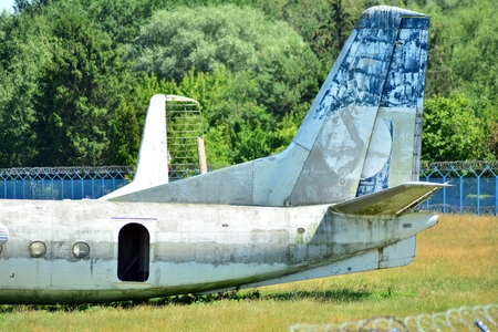 Warsaw, Poland. 8 June 2018. Chopin Airport. Old plane wreckのeditorial素材