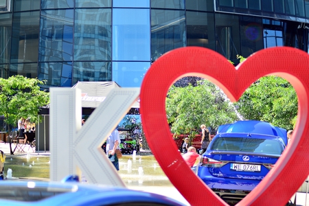 Warsaw, Poland.9 June 2018. Coffee and Cars - DaftCafe show meeting in Warsaw. Spire skyscraper on European Square.のeditorial素材