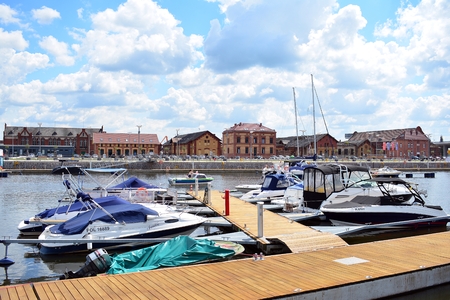 Szczecin, Poland. 25 June 2018. Yacht marina in Szczecin cityのeditorial素材