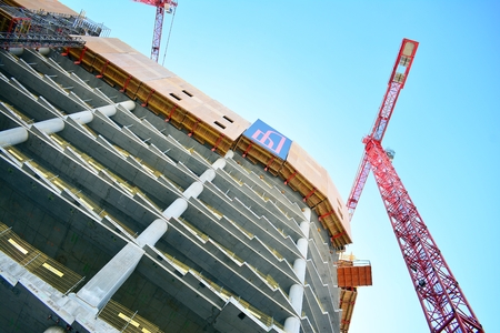 Warsaw, Poland. 3 July 2018. Construction of the Mint Legacy Tower office building.のeditorial素材