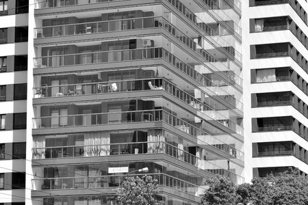 Modern apartment buildings. Facade of a modern apartment building. Black and white.の写真素材