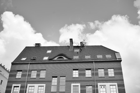 Modern apartment buildings. Facade of a modern apartment building. Black and white.の写真素材