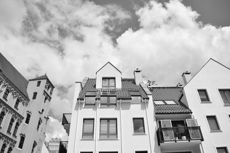 Modern apartment buildings. Facade of a modern apartment building. Black and white.の写真素材