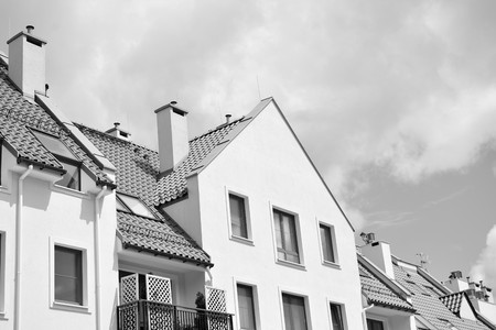 Modern apartment buildings. Facade of a modern apartment building. Black and white.の写真素材
