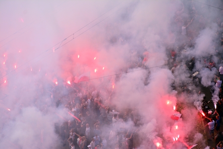 Warsaw, Poland. 1 August 2018. The celebration of the Warsaw Uprising. Roman Dmowski roundabout.のeditorial素材