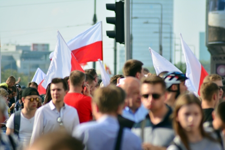 Warsaw, Poland. 1 August 2018. The celebration of the Warsaw Uprising. Roman Dmowski roundabout.のeditorial素材