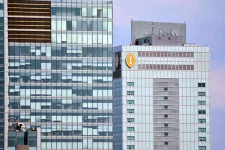 Warsaw, Poland.4 September 2018. Warsaw downtown aerial viewのeditorial素材