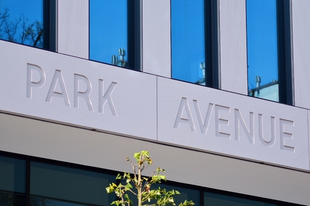 Warsaw, Poland. 4 August 2018. Sign Park Avenue. Company signboard Park Avenue.のeditorial素材