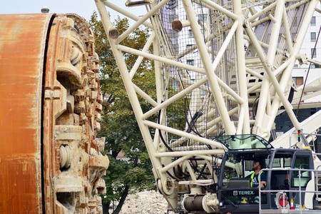 Warsaw, Poland. 8 September 2018. Construction of the second metro line. Tunnel Boring Machine at subway construction siteのeditorial素材