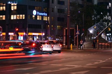 Warsaw, Poland. 10 September 2018. Night road in Warsawのeditorial素材