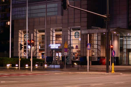 Warsaw, Poland. 10 September 2018. Night road in Warsawのeditorial素材