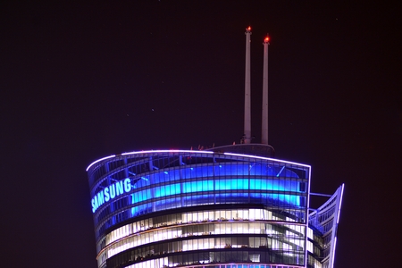 Warsaw, Poland. 10 September 2018. Top of the high-rise office building Warsaw Spire.