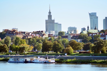 Warsaw, Poland. September 12, 2018. Panorama of the old city and skyscrapersのeditorial素材