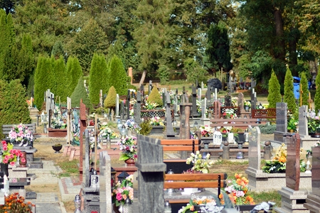Trzcinsko-Zdroj, Poland.8 October 2018. Old cemetery in town Trzcinsko-Zdroj in western Poland - former Bad Schonfliessのeditorial素材