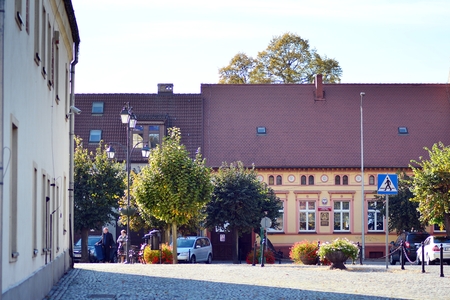 Trzcinsko-Zdroj, Poland.8 October 2018. Old urban buildings in town Trzcinsko-Zdroj in western Poland - former Bad Schonfliessのeditorial素材