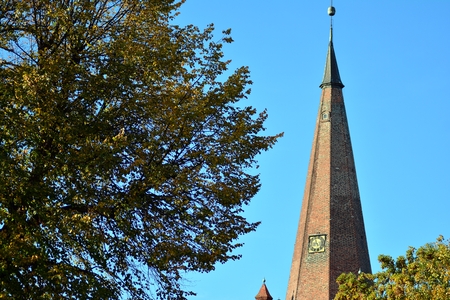Trzcinsko-Zdroj, Poland.8 October 2018. Old church building in town Trzcinsko-Zdroj in western Poland - former Bad Schonfliessのeditorial素材