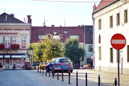 Trzcinsko-Zdroj, Poland.8 October 2018. Old urban buildings in town Trzcinsko-Zdroj in western Poland - former Bad Schonfliessのeditorial素材