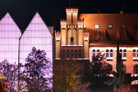 Szczecin, Poland. 6 October 2018. Szczecin philharmonic at nightのeditorial素材