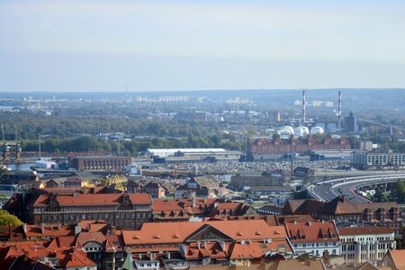Szczecin, Poland. 6 October 2018. A top view of the Szczecin townのeditorial素材