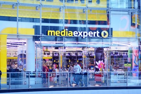 Szczecin, Poland. 6 October 2018. Sign Media Expert. Company signboard Media Expert.