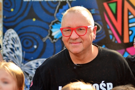 Warsaw, Poland. 16 October 2018. European Square. Jurek Owsiak, president of The Great Orchestra of Christmas Charity (Great Orchestra of Christmas Charity WOSP)のeditorial素材