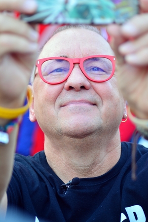 Warsaw, Poland. 16 October 2018. European Square. Jurek Owsiak, president of The Great Orchestra of Christmas Charity (Great Orchestra of Christmas Charity WOSP)のeditorial素材