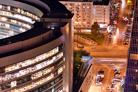 Warsaw, Poland. 30 October 2018. Aerial view of Warsaw. Downtown Warsaw at night.のeditorial素材