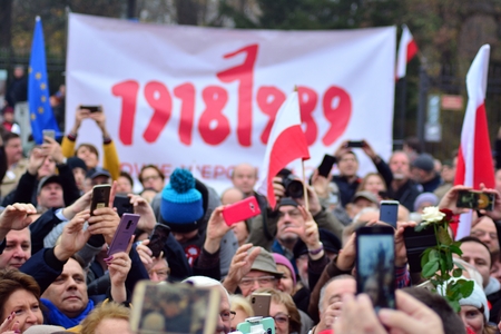 Warsaw, Poland November 11, 2018. Opposition welcoming the President of the European Councilのeditorial素材