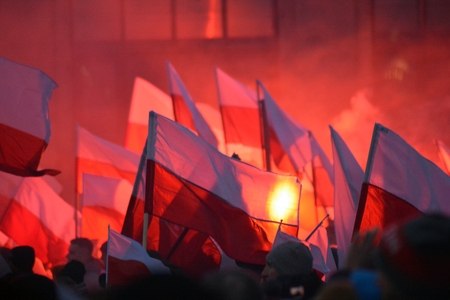 Warsaw, Poland November 11, 2018, 200,000 people participated in the government. Nationalist groups also participated.のeditorial素材
