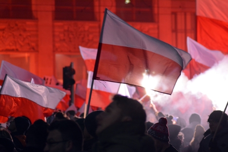 Warsaw, Poland November 11, 2018, 200,000 people participated in the government. Nationalist groups also participated.のeditorial素材