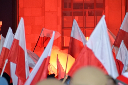 Warsaw, Poland November 11, 2018, 200,000 people participated in the government. Nationalist groups also participated.のeditorial素材