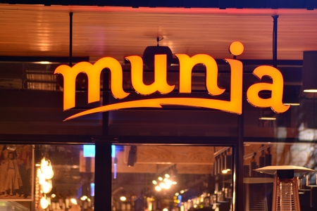 Warsaw, Poland. 20 November 2018. Sign Munja. Company signboard Munja.