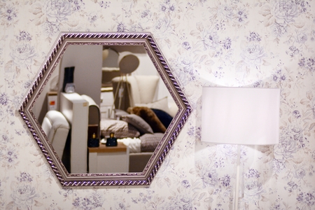 Warsaw, Poland. November 2018.Showroom of modern furniture Black Red White.のeditorial素材