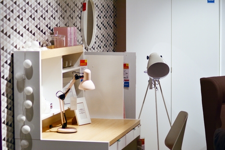 Warsaw, Poland. November 2018.Showroom of modern furniture Black Red White.のeditorial素材