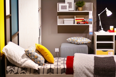 Warsaw, Poland. November 2018.Showroom of modern furniture Black Red White.のeditorial素材