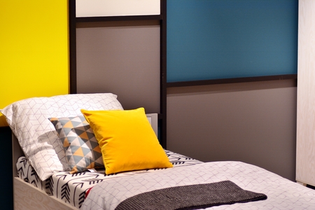 Warsaw, Poland. November 2018.Showroom of modern furniture Black Red White.のeditorial素材