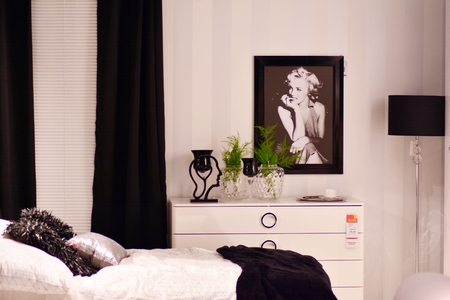 Warsaw, Poland. November 2018.Showroom of modern furniture Black Red White.のeditorial素材