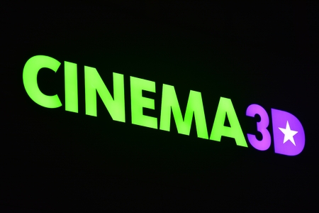 Warsaw, Poland. November 2018. Cinema 3D. Company signboard Cinema 3D.のeditorial素材
