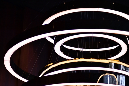 Abstract interior fragment. Stylized illumination with modern LED lampsの写真素材