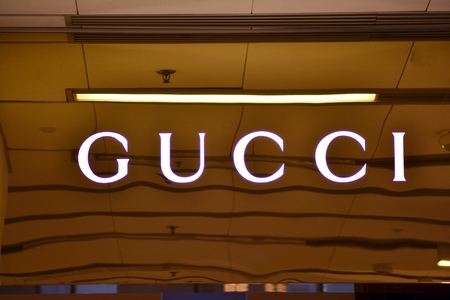 Warsaw, Poland. 20 December 2018. Sign Gucci. Company signboard Gucci.