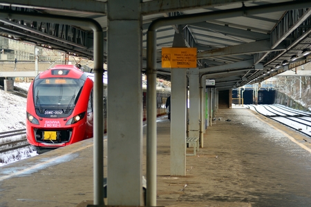 Warsaw, Poland. 6 January 2019. 35WE city train, produced by Newag and operated by SKM Warsaw in...