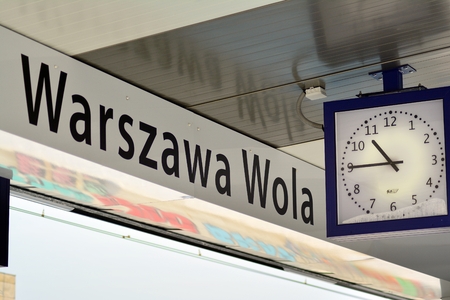 Warsaw, Poland. 7 January 2019. Sign Warsaw Wola. Railway Stationのeditorial素材