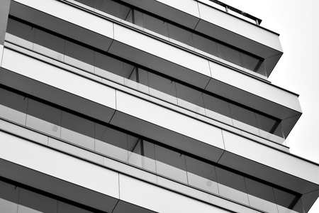 Abstract fragment of contemporary architecture. Residential modern building. Black and white.の写真素材