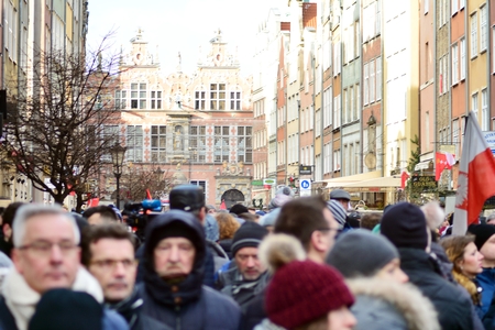 Gdansk, Poland .19 January 2019. Thousands of Poles crowded into the streets of Gdansk to bid...